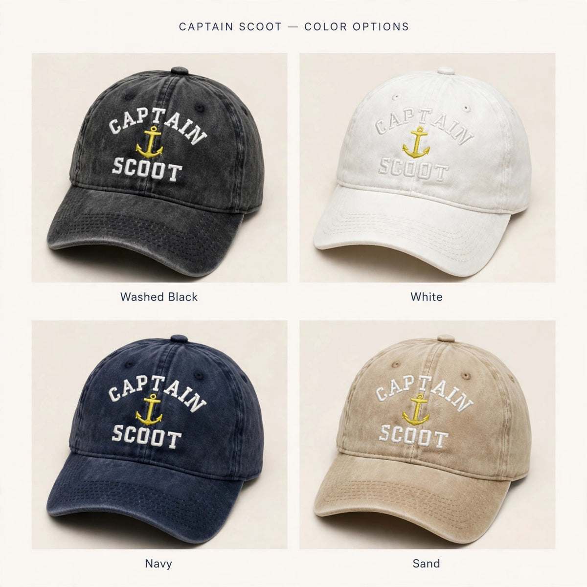 Custom Captain Nautical Embroidered Baseball Cap - Washed Denim Boat Owner Sailing Yacht Cotton Dad Hat