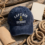Custom Captain Nautical Embroidered Baseball Cap - Washed Denim Boat Owner Sailing Yacht Cotton Dad Hat