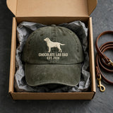 Custom Chocolate Labrador Retriever Embroidered Hat, Personalized Dog Dad Est Year Silhouette Baseball Cap, Washed Cotton
