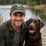 Custom Chocolate Labrador Retriever Embroidered Hat, Personalized Dog Dad Est Year Silhouette Baseball Cap, Washed Cotton