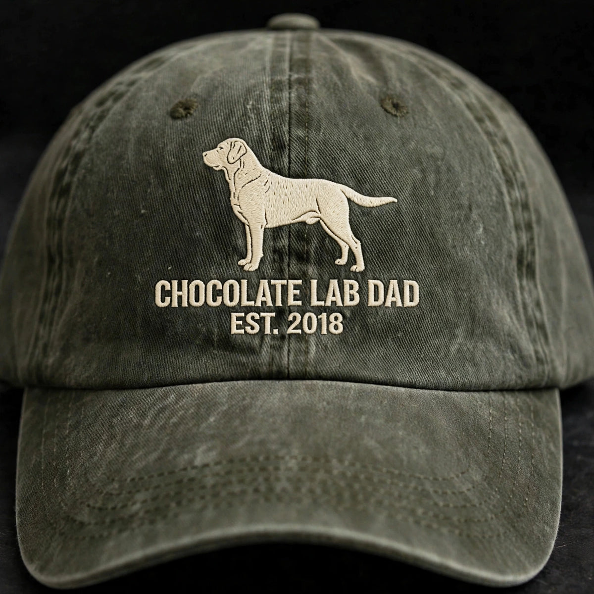 Custom Chocolate Labrador Retriever Embroidered Hat, Personalized Dog Dad Est Year Silhouette Baseball Cap, Washed Cotton