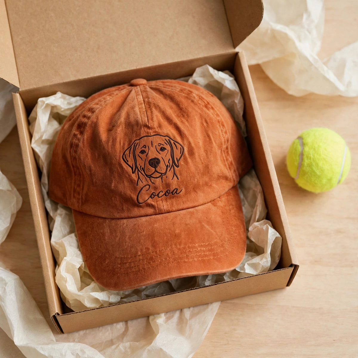 Custom Chocolate Labrador Retriever Embroidered Hat, Personalized Pet Name Line Art Baseball Cap, Washed Cotton