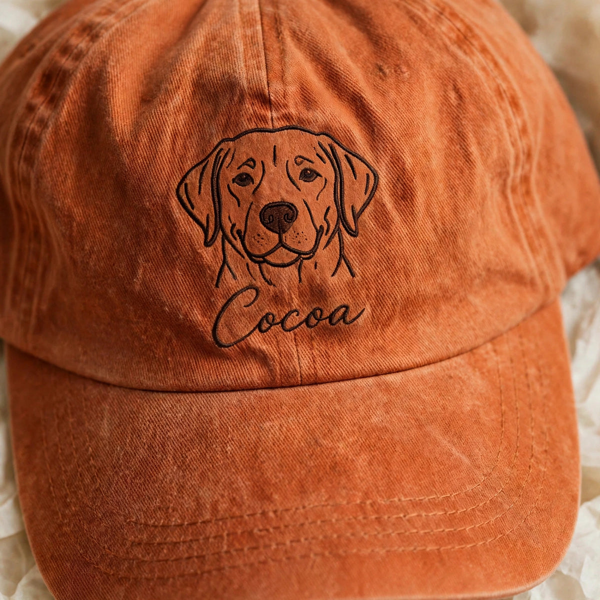 Custom Chocolate Labrador Retriever Embroidered Hat, Personalized Pet Name Line Art Baseball Cap, Washed Cotton