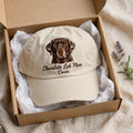 Custom Chocolate Labrador Retriever Embroidered Hat, Personalized Dog Mom Pet Name Portrait Baseball Cap, Vintage Washed Cotton