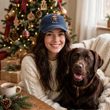 Custom Chocolate Labrador Retriever Embroidered Hat, Personalized Christmas Santa Pet Name Portrait Baseball Cap, Washed Cotton