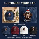 Custom Chocolate Labrador Retriever Embroidered Hat, Personalized Christmas Santa Pet Name Portrait Baseball Cap, Washed Cotton