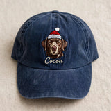 Custom Chocolate Labrador Retriever Embroidered Hat, Personalized Christmas Santa Pet Name Portrait Baseball Cap, Washed Cotton