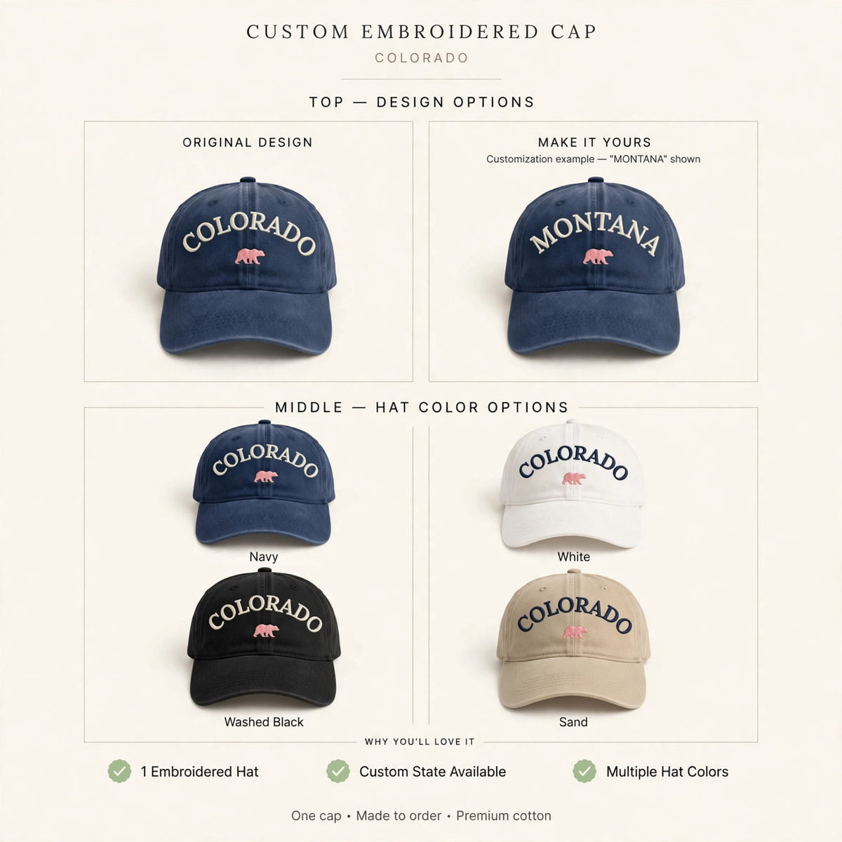 Colorado Embroidered Dad Hat, Mountain Bear Baseball Cap