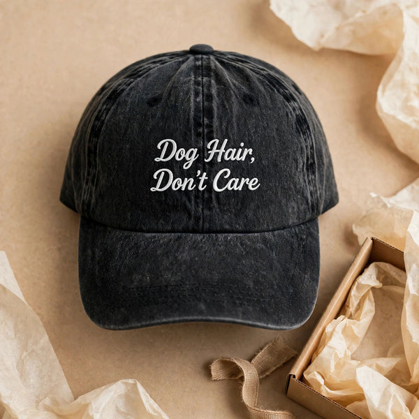 Dog Hair Don't Care cap gift presentation