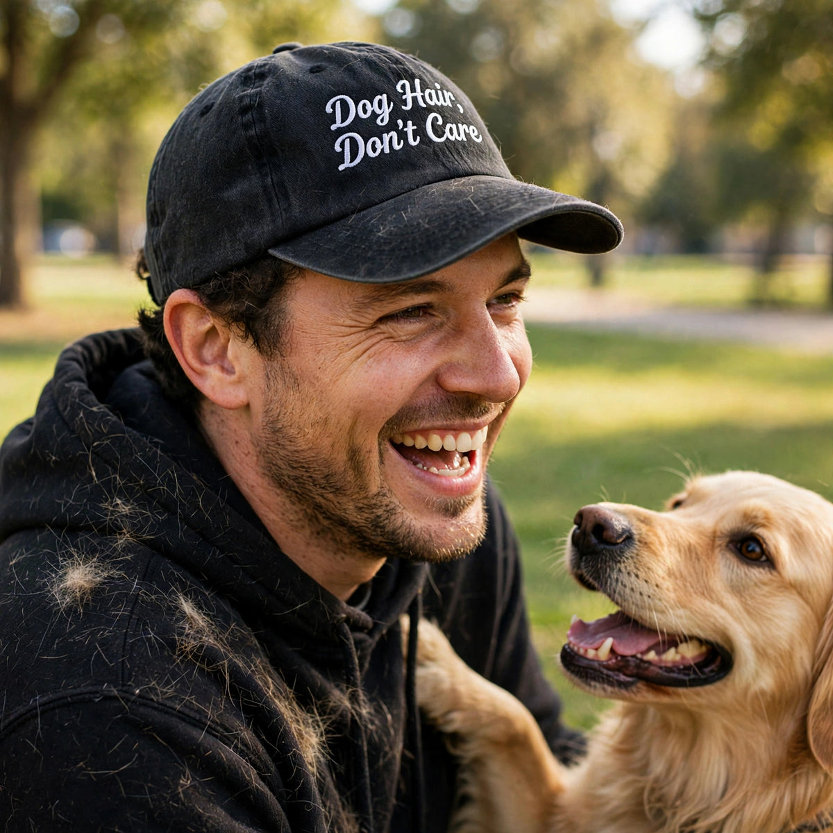 Custom Embroidered Dog Hair Don't Care Hat – Funny Pet Lover Baseball Cap, Washed Cotton Gift