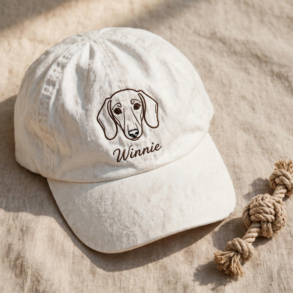 Minimalist Dachshund Line Art Hat, Custom Doxie Name Cap