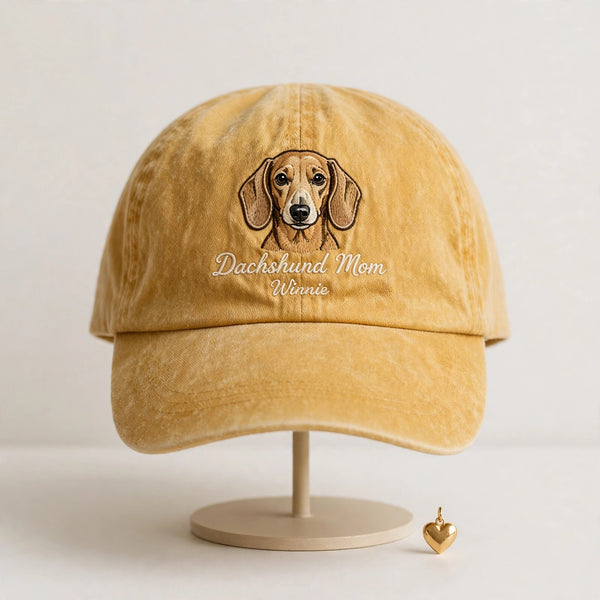 Dachshund Mom Hat, Personalized Doxie Portrait Embroidered Cap