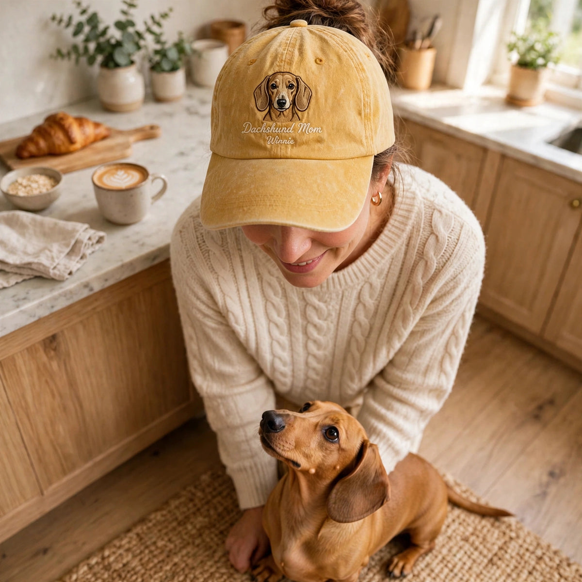 Dachshund Mom Hat, Personalized Doxie Portrait Embroidered Cap