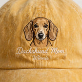 Dachshund Mom Hat, Personalized Doxie Portrait Embroidered Cap
