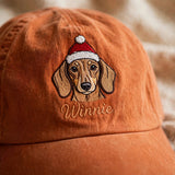 Christmas Dachshund Hat, Custom Holiday Doxie Embroidered Cap