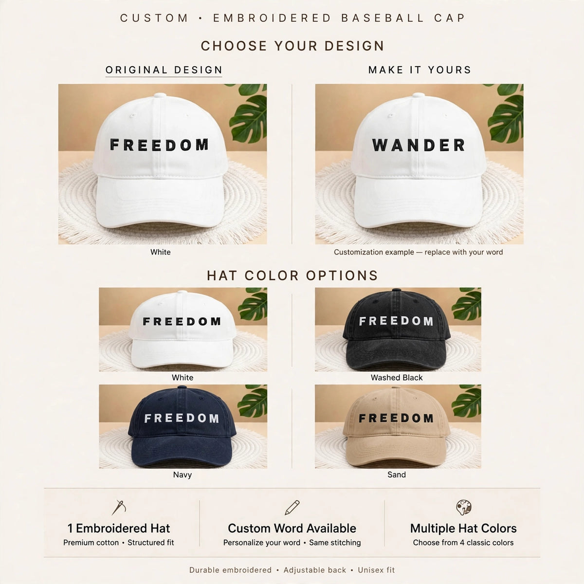 Freedom Embroidered Hat, Minimalist Statement Baseball Cap, Activism Gift, Trendy Social Justice Headwear, Liberty Symbol Apparel
