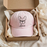 French Bulldog Line Art Hat, Custom Dog Name Embroidered Cap