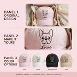 French Bulldog Line Art Hat, Custom Dog Name Embroidered Cap
