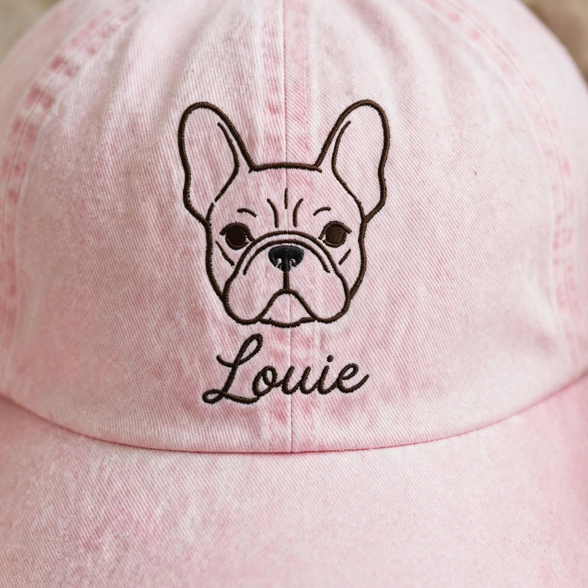 French Bulldog Line Art Hat, Custom Dog Name Embroidered Cap