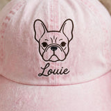 French Bulldog Line Art Hat, Custom Dog Name Embroidered Cap