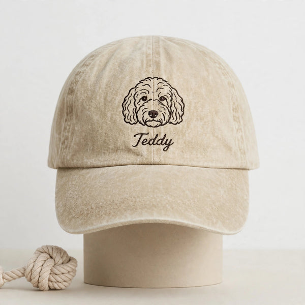 Goldendoodle Line Art Hat, Custom Doodle Name Embroidered Cap