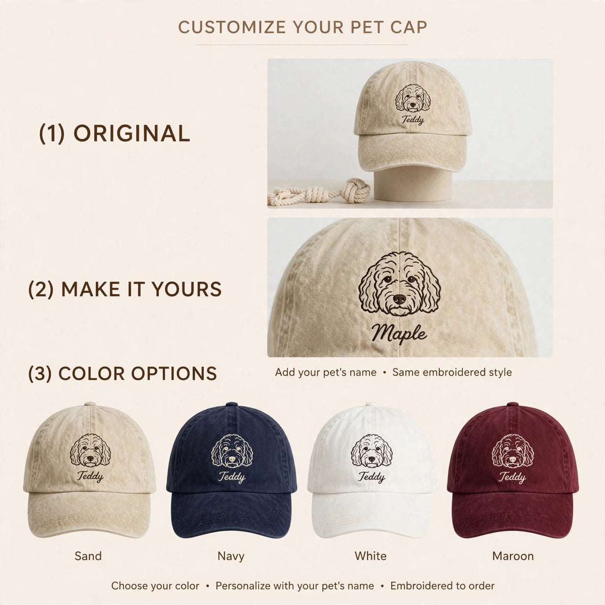 Goldendoodle Line Art Hat, Custom Doodle Name Embroidered Cap