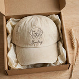 Custom Golden Retriever Embroidered Hat, Personalized Pet Name Line Art Baseball Cap, Washed Cotton