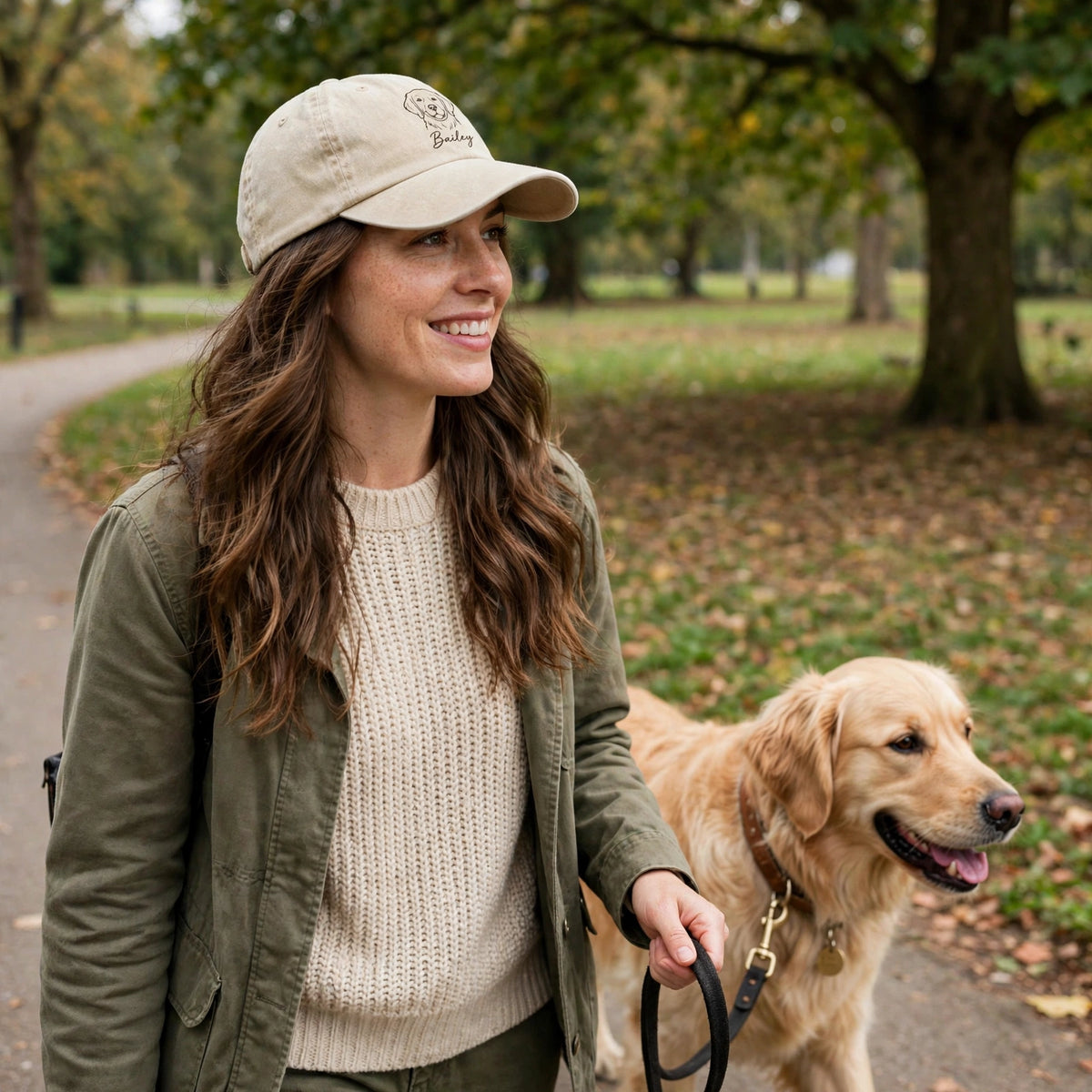 Custom Golden Retriever Embroidered Hat, Personalized Pet Name Line Art Baseball Cap, Washed Cotton