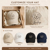 Custom Golden Retriever Embroidered Hat, Personalized Pet Name Line Art Baseball Cap, Washed Cotton