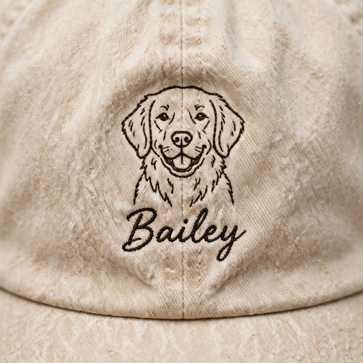 Custom Golden Retriever Embroidered Hat, Personalized Pet Name Line Art Baseball Cap, Washed Cotton