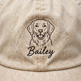 Custom Golden Retriever Embroidered Hat, Personalized Pet Name Line Art Baseball Cap, Washed Cotton