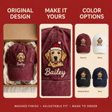 Custom Golden Retriever Embroidered Hat, Personalized Christmas Santa Pet Name Portrait Baseball Cap, Washed Cotton