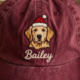 Custom Golden Retriever Embroidered Hat, Personalized Christmas Santa Pet Name Portrait Baseball Cap, Washed Cotton