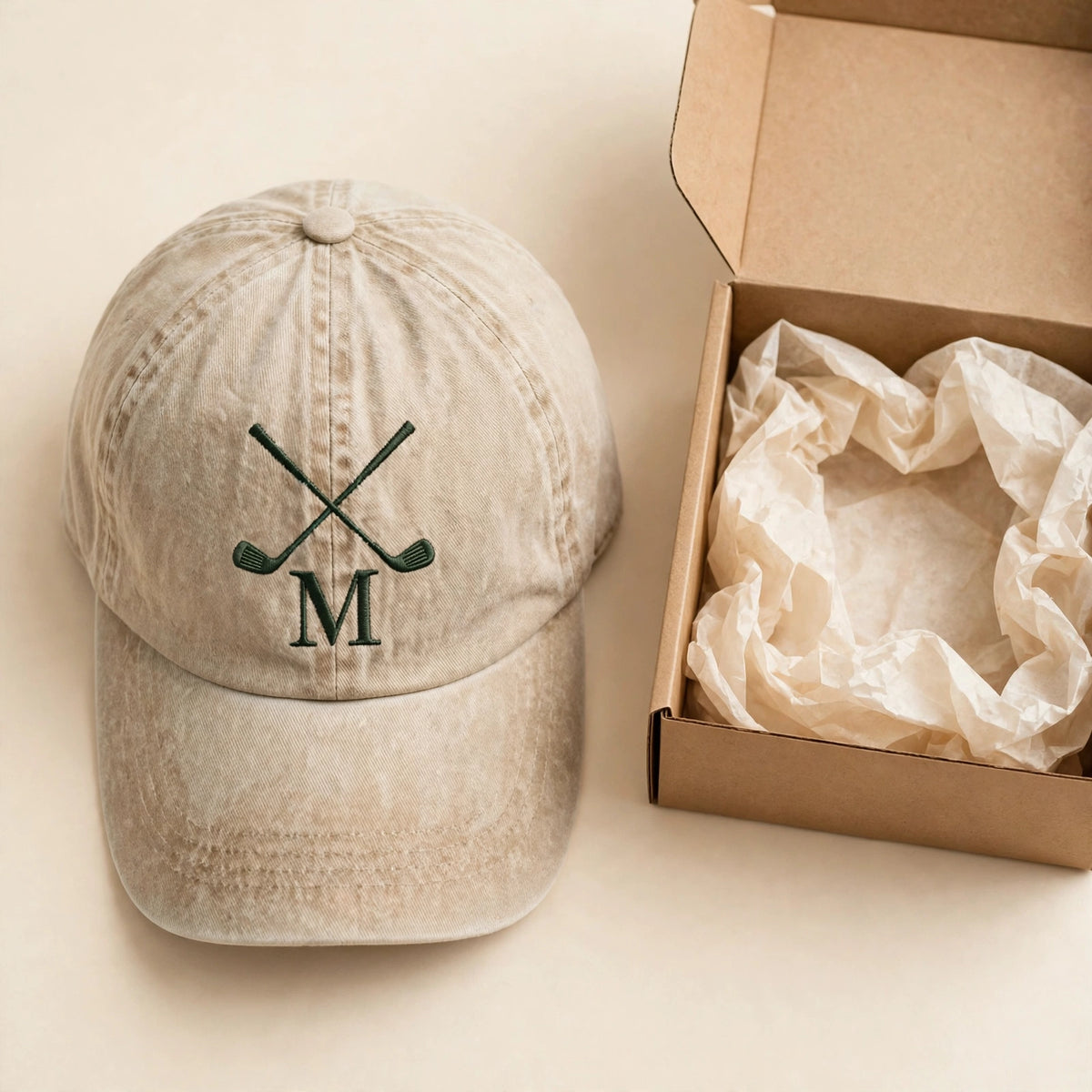 Custom Embroidered Golf Hat – Personalized Initial Golf Club Baseball Cap, Washed Cotton Gift for Golfers
