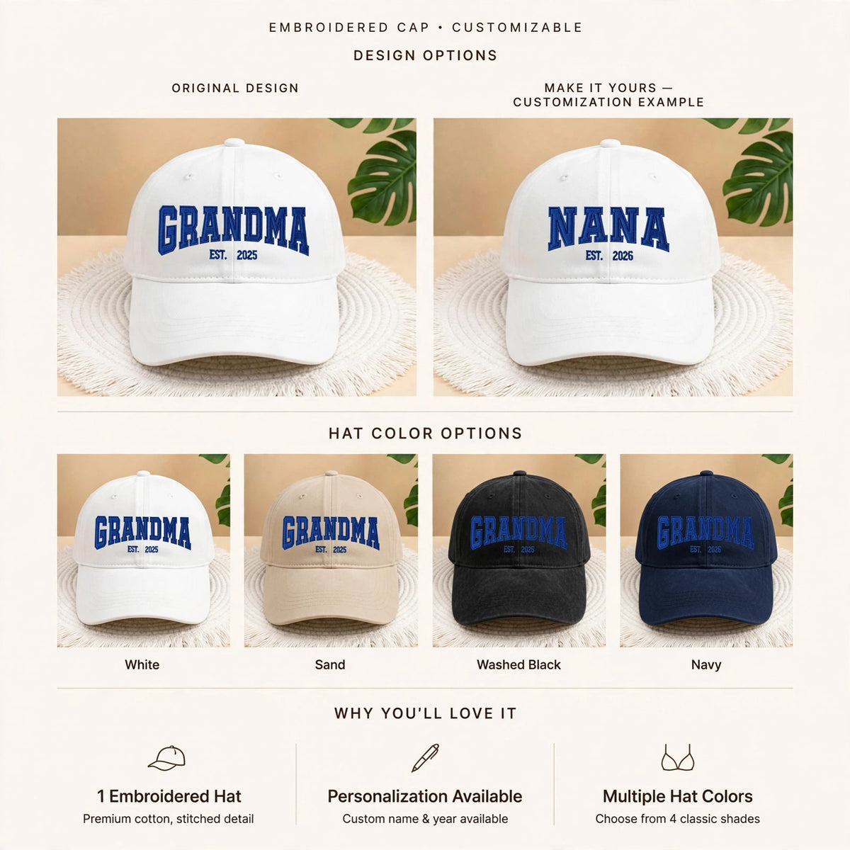 Custom Grandma Embroidered Hat, Personalized Baseball Hat, Gift For New Grandma Grandpa, Pregnancy Announcement, Mothers day gift