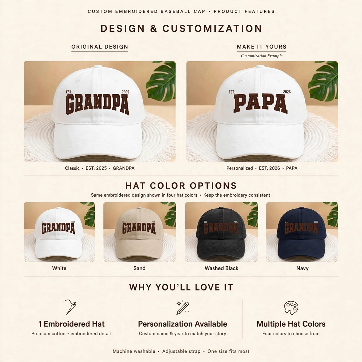Custom Embroidered Hat, Personalized Date, Vintage Baseball Hat, Gift For New Grandma Grandpa, Pregnancy Announcement, Mothers day gift