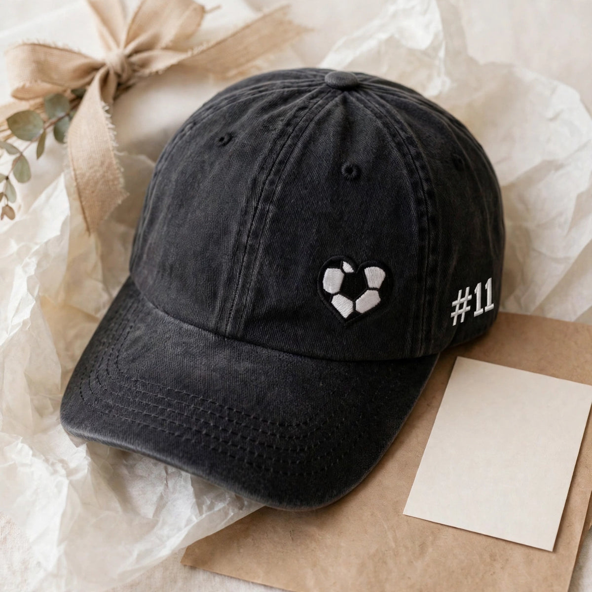 Soccer Heart Embroidered Hat, Custom Jersey Number Baseball Cap, Soccer Mom Game Day Gift