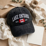 Lake Ontario Canada Flag Embroidered Hat, Great Lakes Baseball Cap, Cottage Vacation Gift