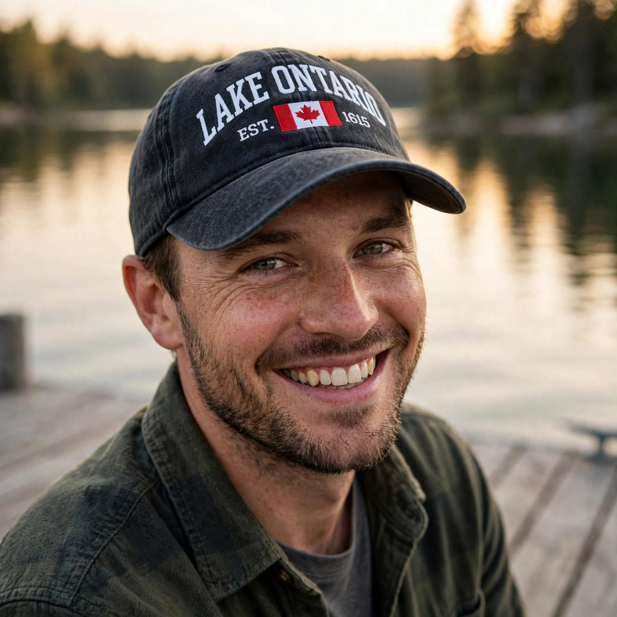 Lake Ontario Canada Flag Embroidered Hat, Great Lakes Baseball Cap, Cottage Vacation Gift