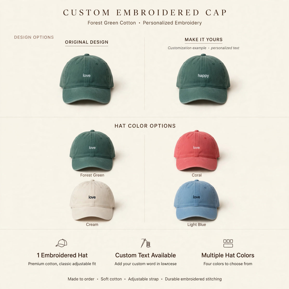 Custom Text Embroidered Hat, Personalized Quote Baseball Cap, Your Words Here Message Hat, Unique Personalized Gift, Retro Style Custom Cap