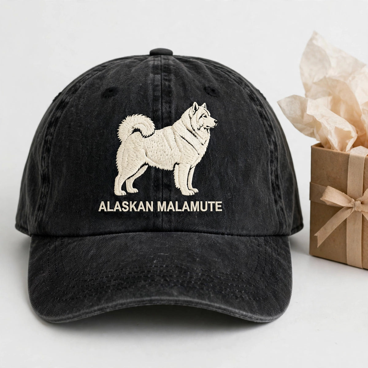 Alaskan Malamute Silhouette Embroidered Cap, Arctic Sled Dog Hat, Gift for Dog Lovers