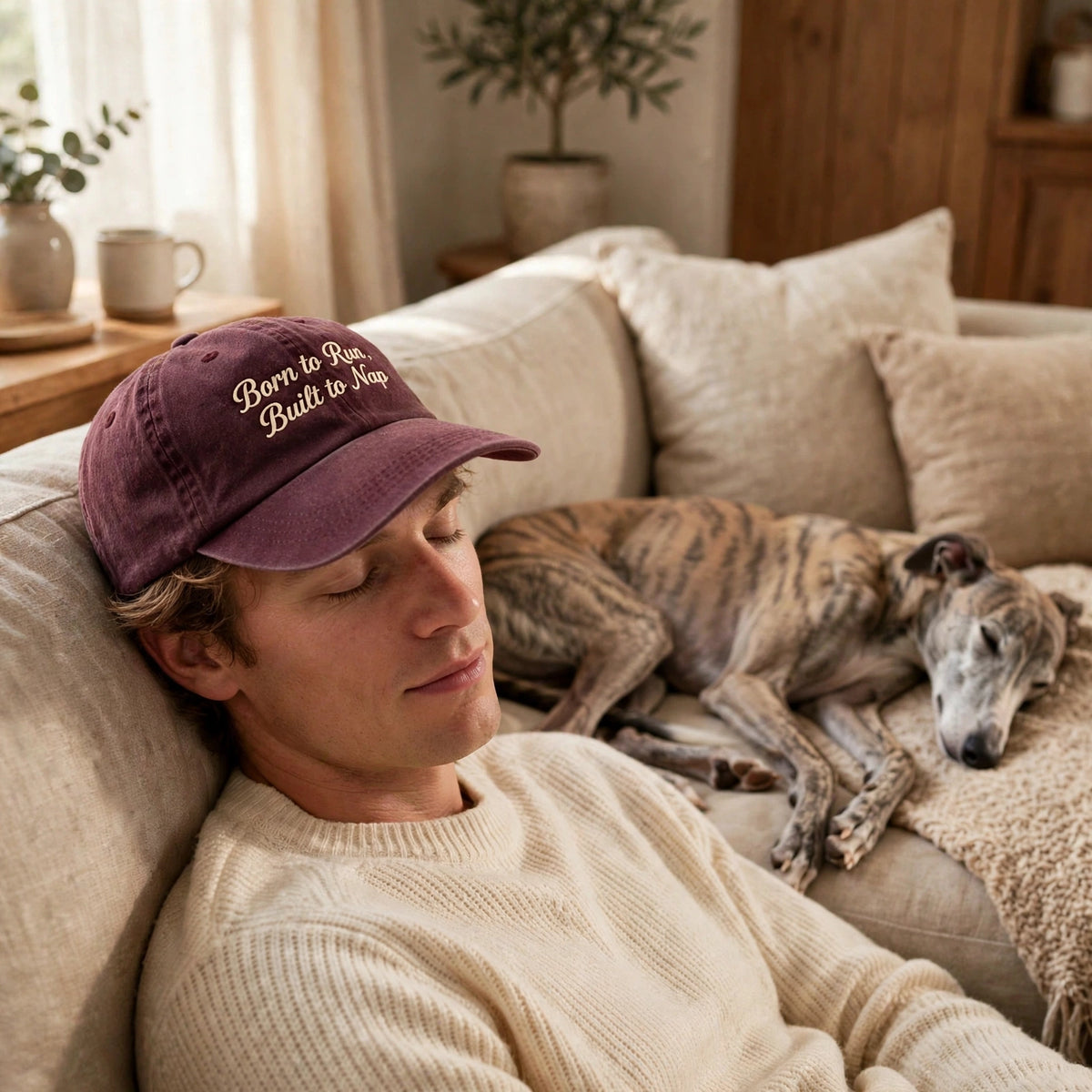 Funny Gift for American Staghound Owners, Born to Run, Built to Nap Embroidered Cap