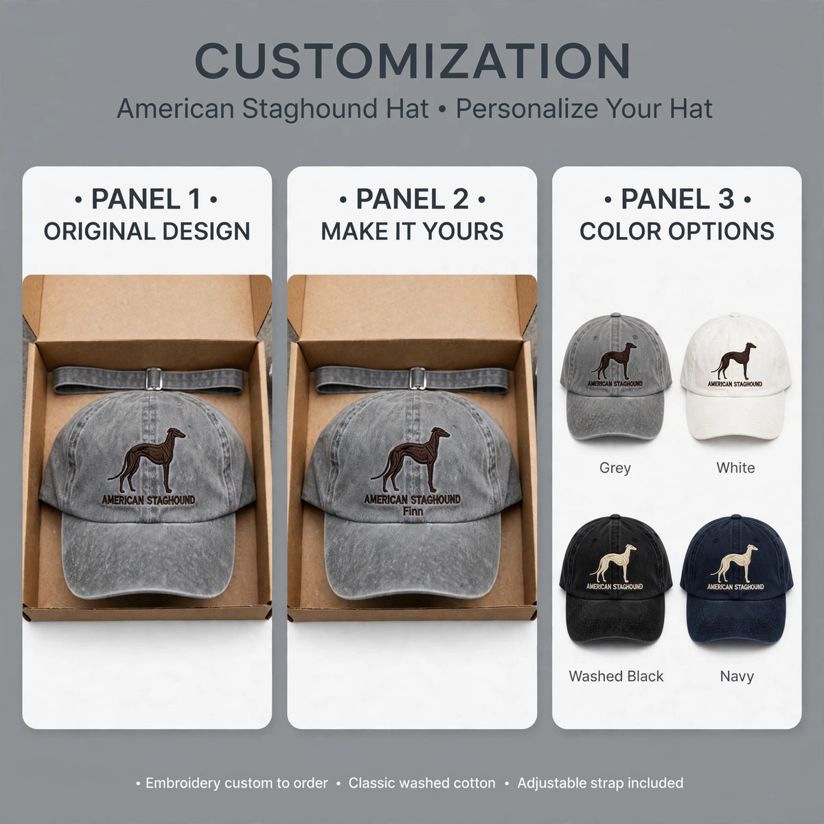 American Staghound Silhouette Embroidered Cap, Tall Sighthound Dog Hat, Gift for Dog Lovers