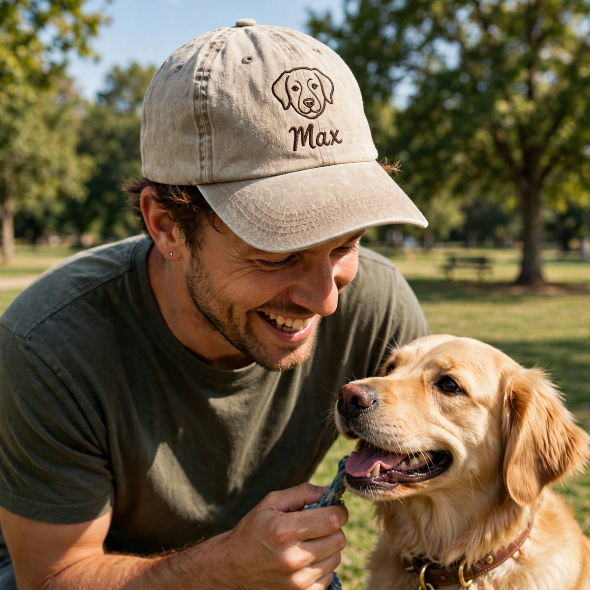 Custom Embroidered Dog Face Hat – Personalized Pet Line Icon Baseball Cap, Washed Cotton Gift for Dog Lovers