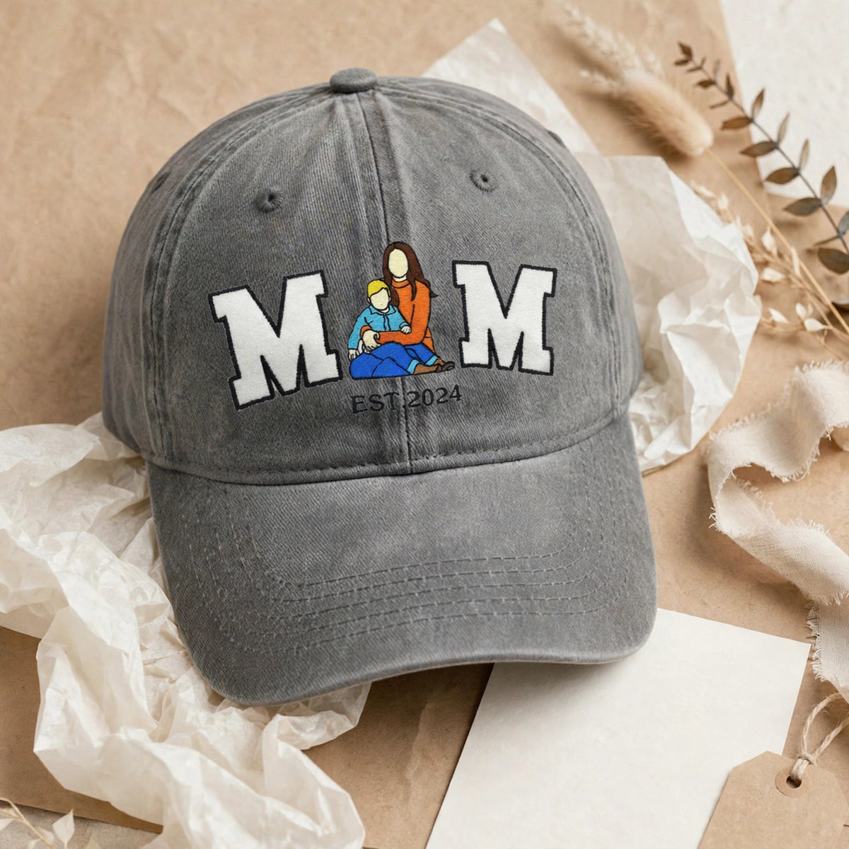 Embroidered Custom Photo Mom Year Hat, Embroidery Text, Photo Embroidery, Memory Gift, Gift for Mom, Custom New Mom Gift, Mothers Day Gift