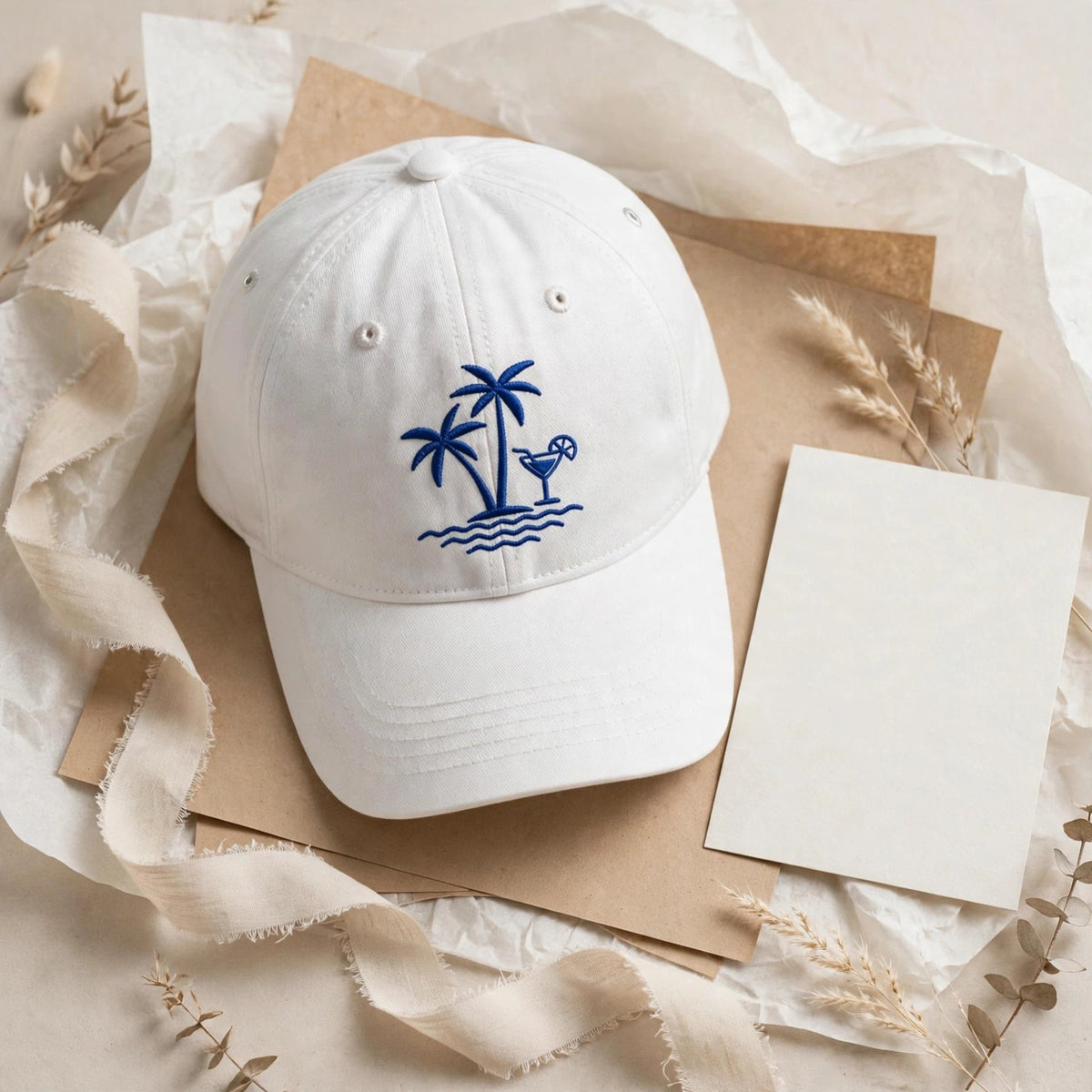 Embroidered Beach Palm Tree Hat, Bachelorette Party Cap, Summer Vacation Hat, Tropical Cocktail Baseball Cap, Matching Group Trip Hat