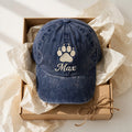 Custom Embroidered Paw Print Hat – Personalized Pet Name Baseball Cap, Washed Cotton Gift for Dog Lovers