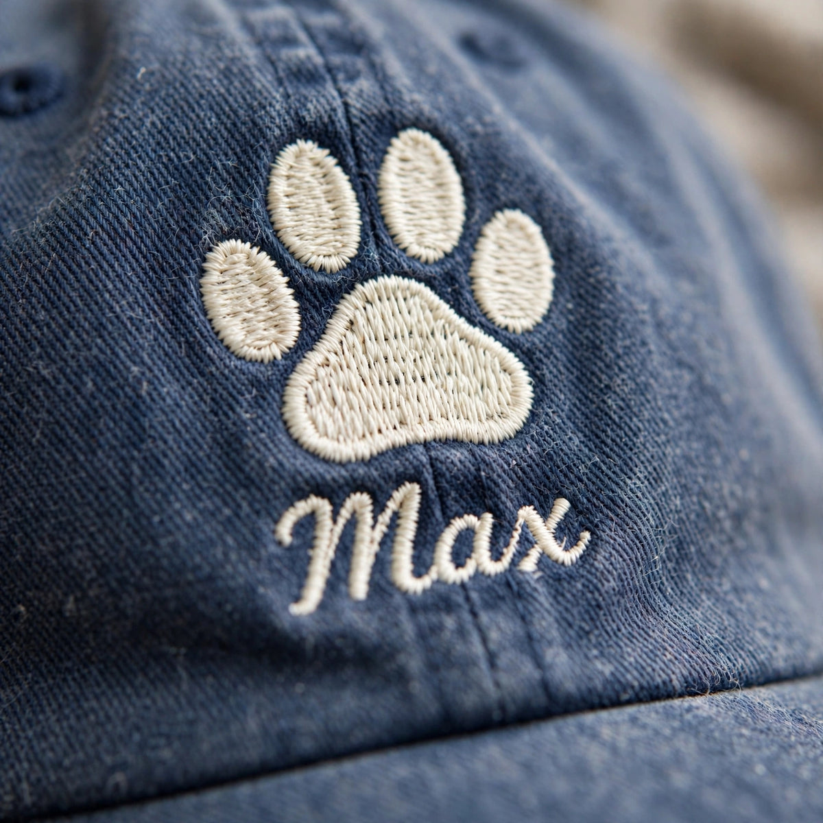 Custom Embroidered Paw Print Hat – Personalized Pet Name Baseball Cap, Washed Cotton Gift for Dog Lovers