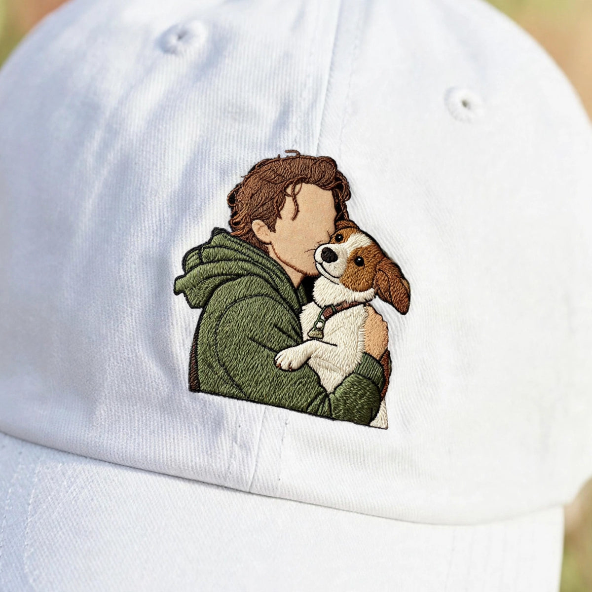 Custom Pet Portrait Embroidered Hat, Personalized Dog Dad Baseball Cap, Custom Pet Owner Gift from Photo, Aesthetic White Minimalist Dad Hat