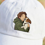 Custom Pet Portrait Embroidered Hat, Personalized Dog Dad Baseball Cap, Custom Pet Owner Gift from Photo, Aesthetic White Minimalist Dad Hat